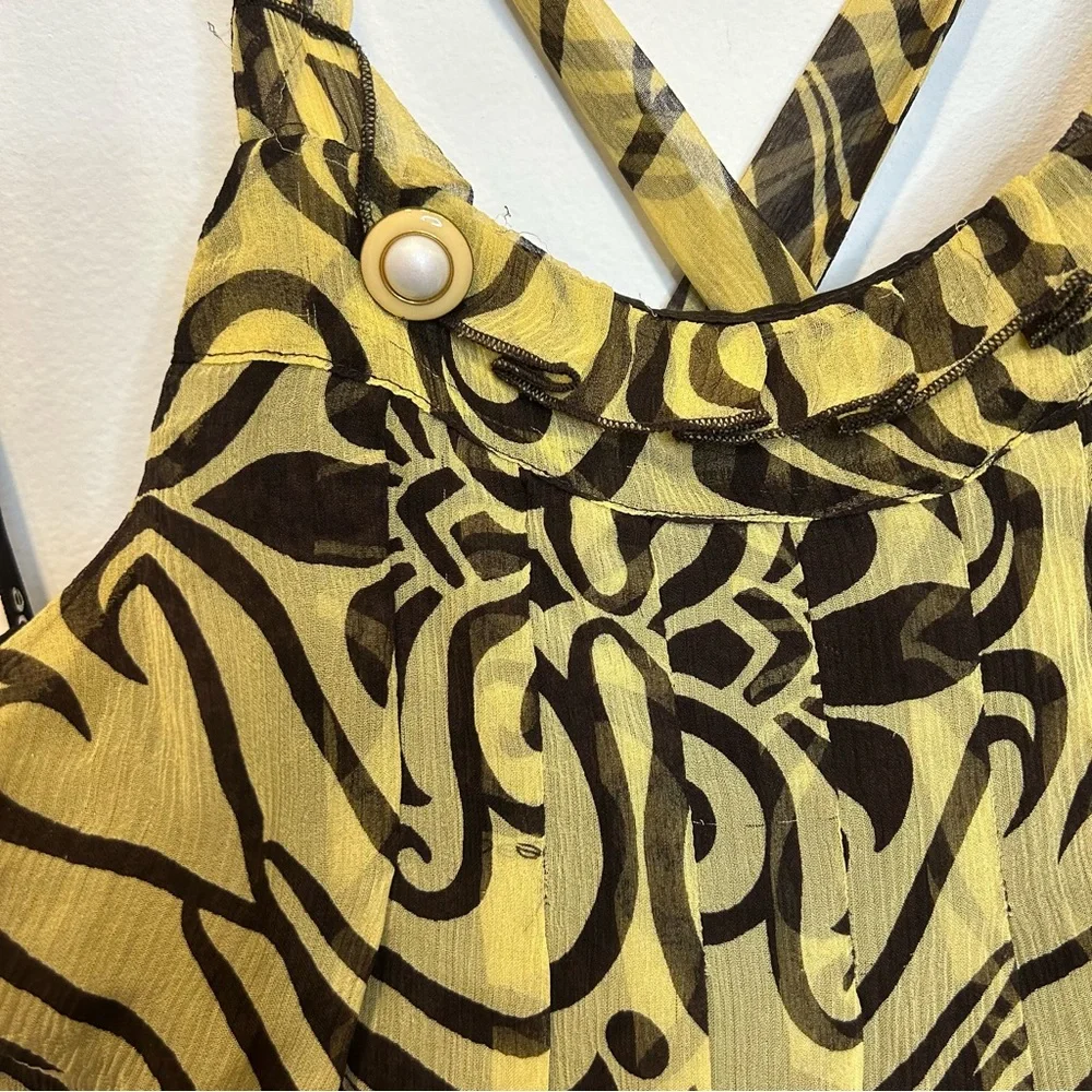 Vintage Bebe Silk Tribal Print Flowy Mini Dress Tan Brown - Picture 2 of 7